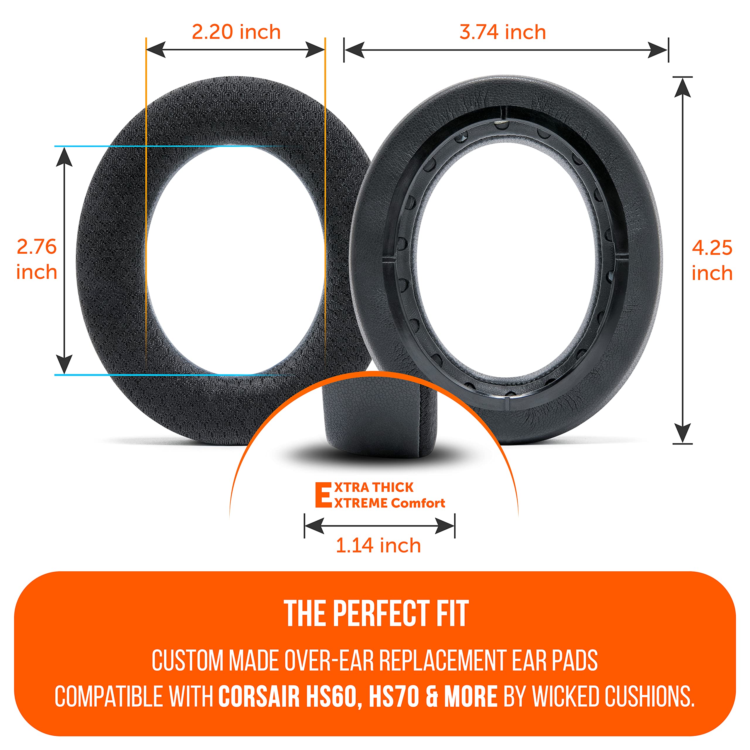 WC Freeze HS60 - Cooling Gel Replacement Earpads for Corsair HS50, HS60, HS70 & More by Wicked Cushions - Boost Comfort, Durability, Thickness & Sound Isolation for Epic Gaming Sessions | Black - Image 5