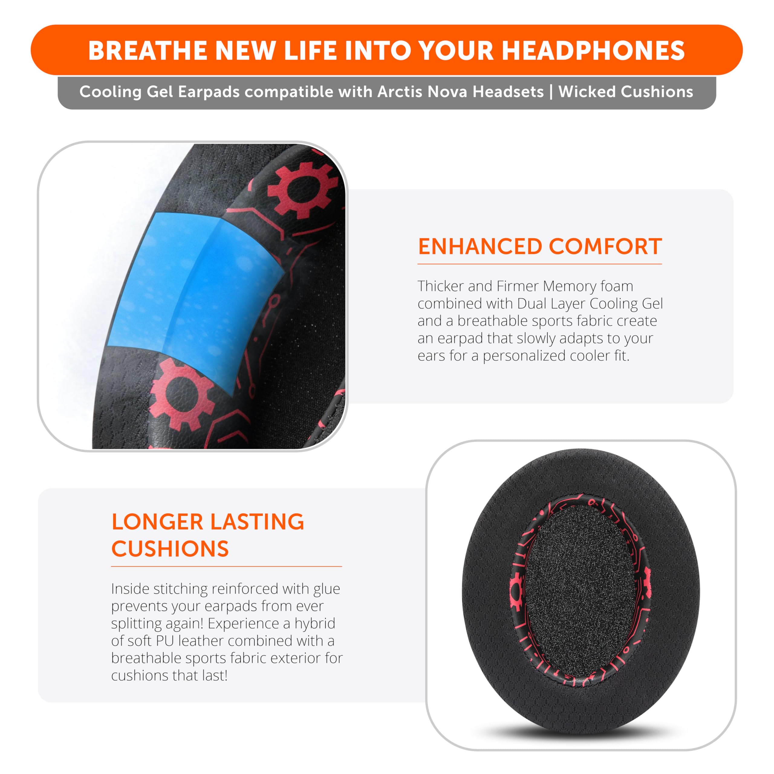 WC Mod Kit Arctis Nova Techne Edition - Cooling Gel Earpads, Headband, & Side Plates for Arctis Nova 7 / 7X / 7P / PRO Wired Headsets by Wicked Cushions - Image 4