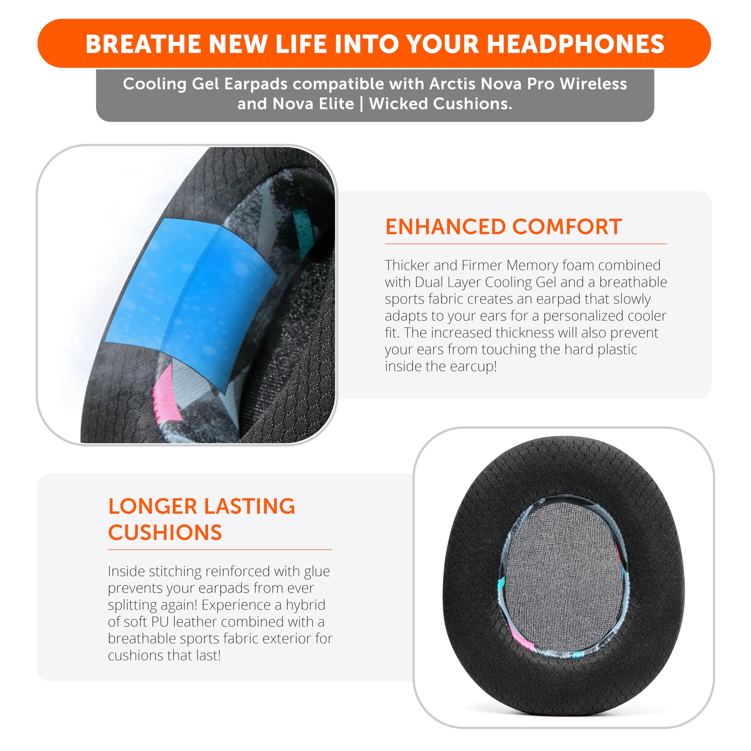 WC Modkit V2 Nova Pro Wireless & Nova Elite - Gel Earpads, Extra-Wide Headband, & Side Plates for Arctis Nova Pro Wireless & Nova Elite by Wicked Cushions | 90's Black - Image 4