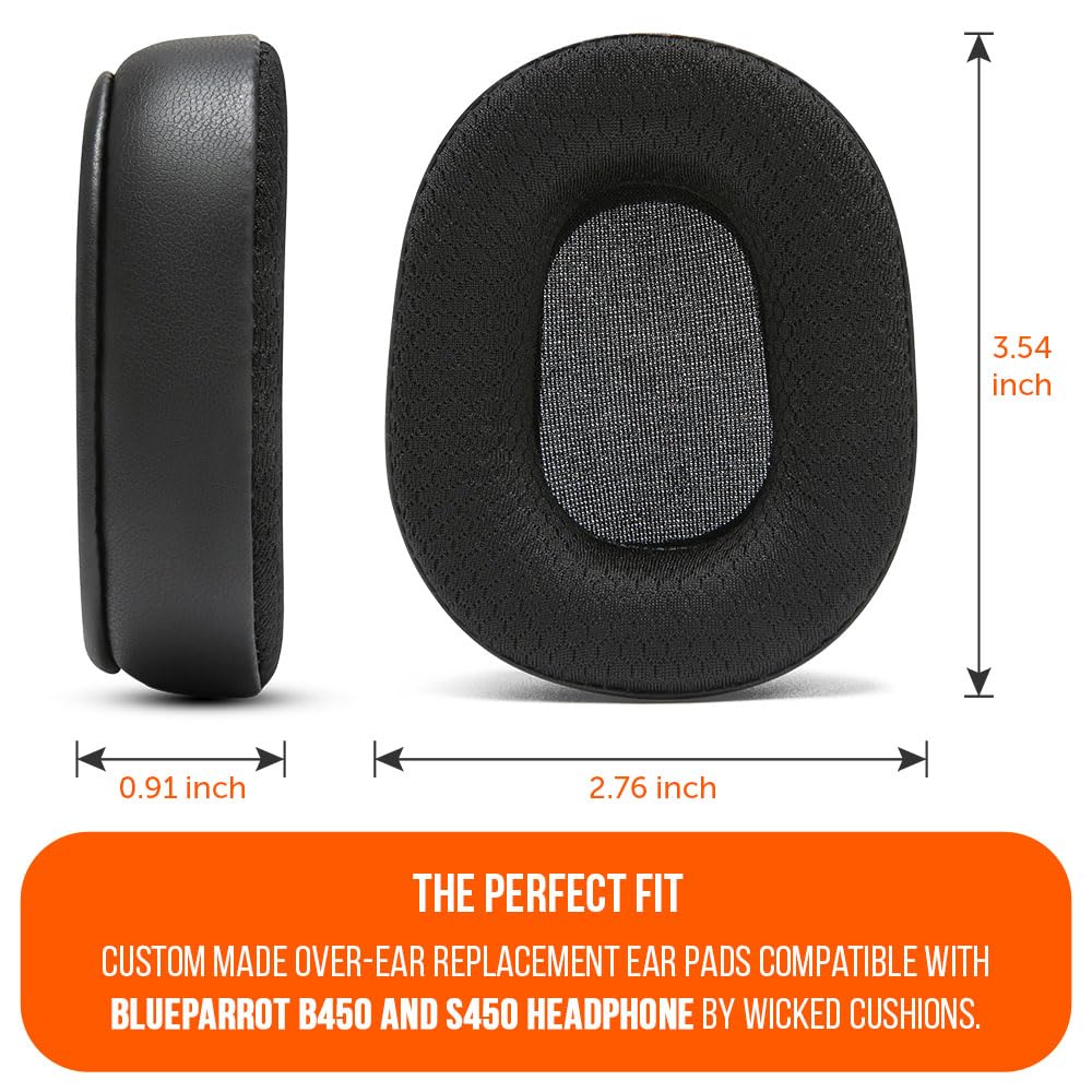WC PadZ B450-XT - Extra Large Hybrid Earpads for BlueParrot B450XT & S450 by Wicked Cushions | Enhanced Comfort & Breathable Sports Fabric | Black - Image 5